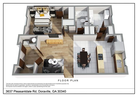 Floor plan for 1 bed, 1 bath, 750 sqft